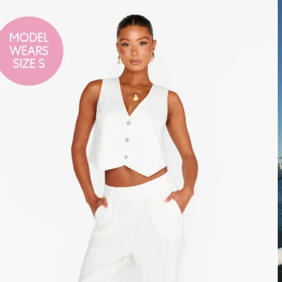 Show Me Your Mumu Vicky Vest Women's Small White Linen Shirt Top Golden 2 - Picture 15 of 15